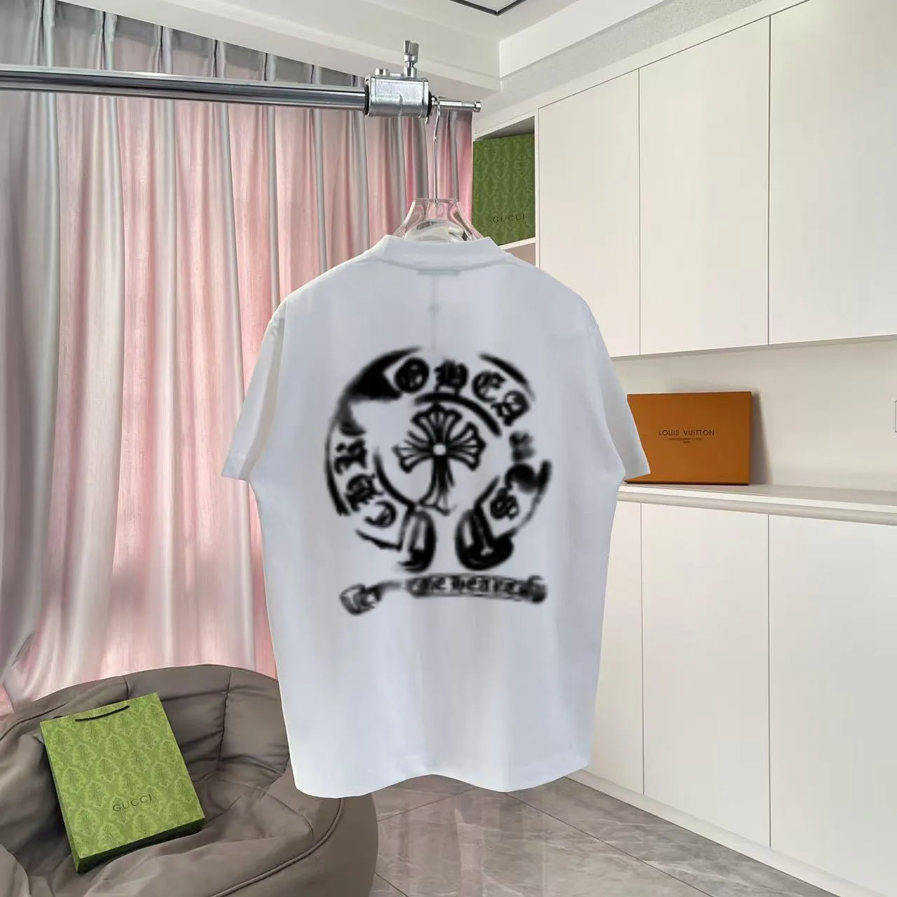 🅿️190 ch Crow* 2025 summer new style, washed, distressed, spray-painted, Sanskrit cross print, short-sleeved T-shirt, customized fabric 320g, same style for men and women, size: S M L XL XXL five sizes, color: black, white, gradient black, gradient red